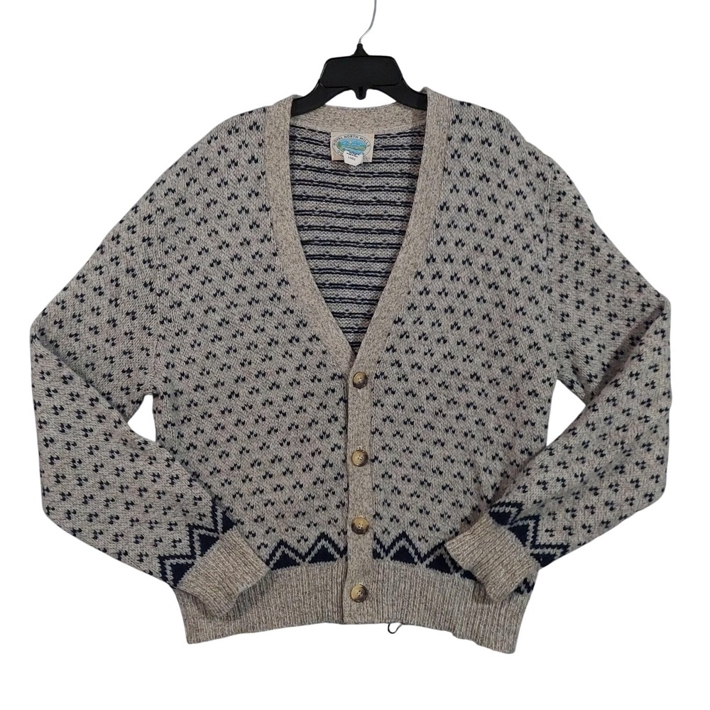 Royal North Mills Sweater Mens Large Gray Wool‎ Cardigan Knit Made USA Granpa